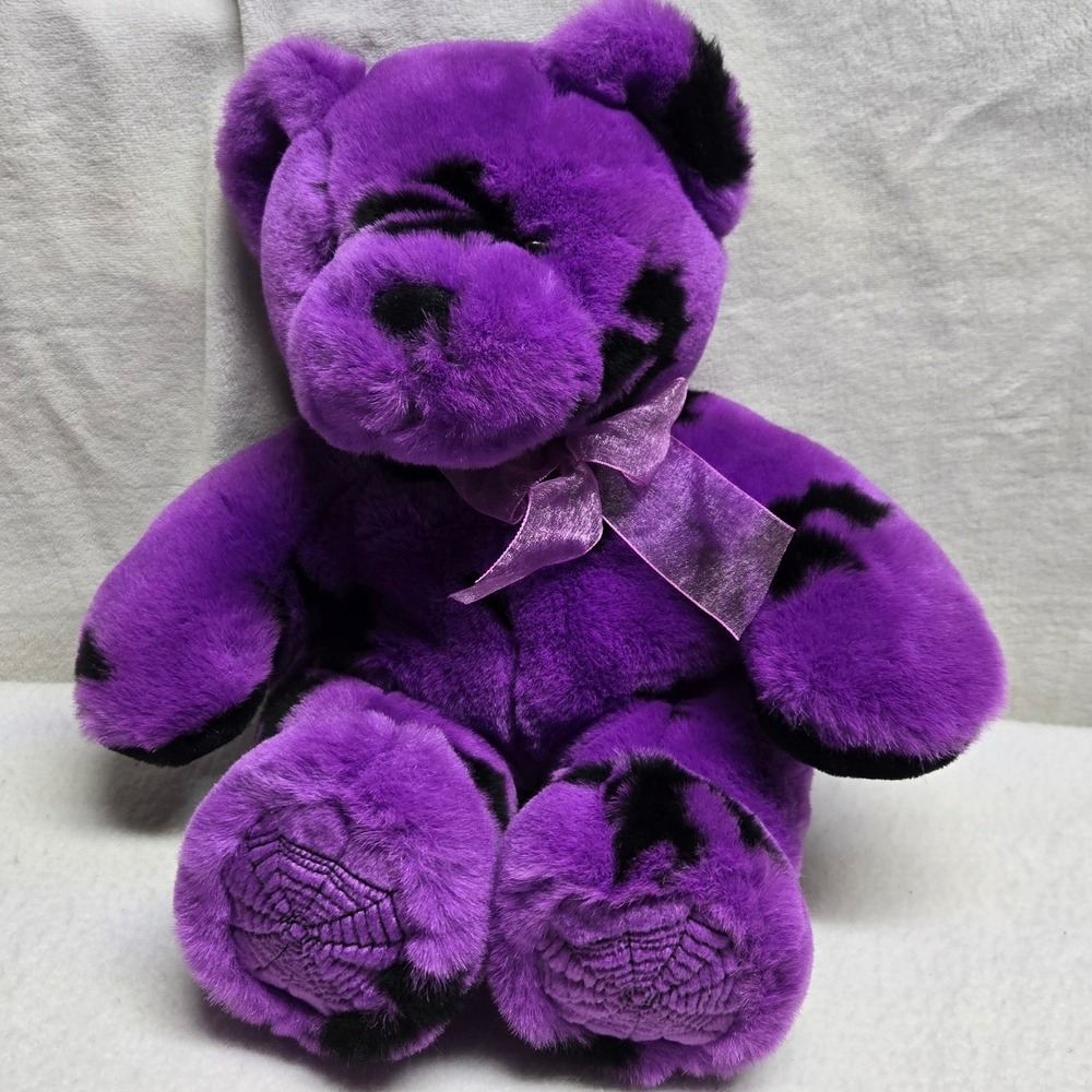 Fiesta Purple Bat Print Teddy Bear Halloween Plush Spiderweb Feet Spooky Goth
